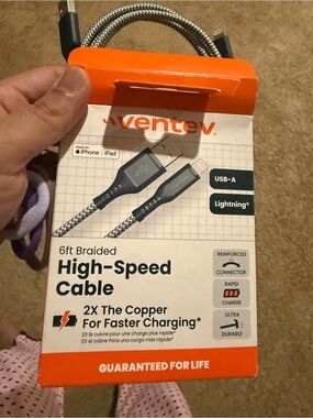 6ft Braided High-Speed Lightning to USB-A Cable — Orange